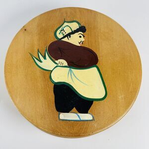 Vintage Westwood Products Wooden Chef Baker Round Hinged Box Made in Japan